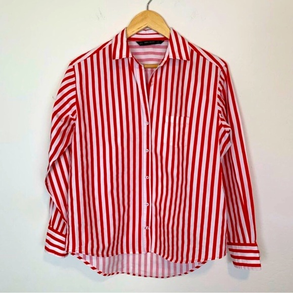 Zara Tops Zara Red Stripe Button Down Shirt Poshmark